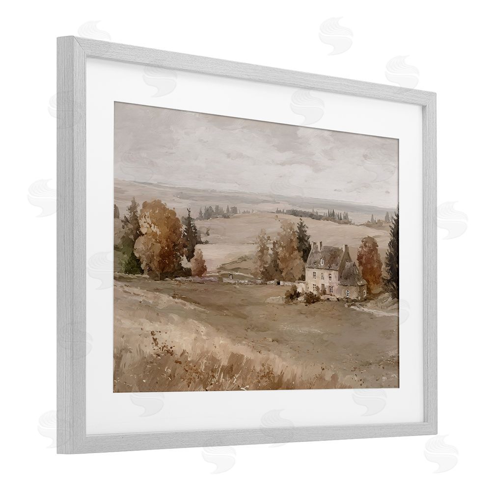 Jacky Ngan Quaint Cottage in Countryside Gray Framed Print Under Glass Wall Art