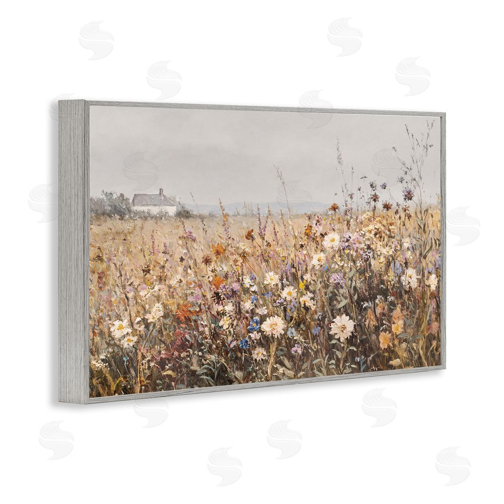 Jacky Ngan Quaint Cottage Meadow Gray Framed Giclee Wall Art Print