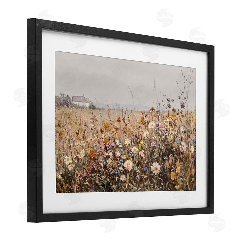 Jacky Ngan Quaint Cottage Meadow Black Framed Print Under Glass Wall Art