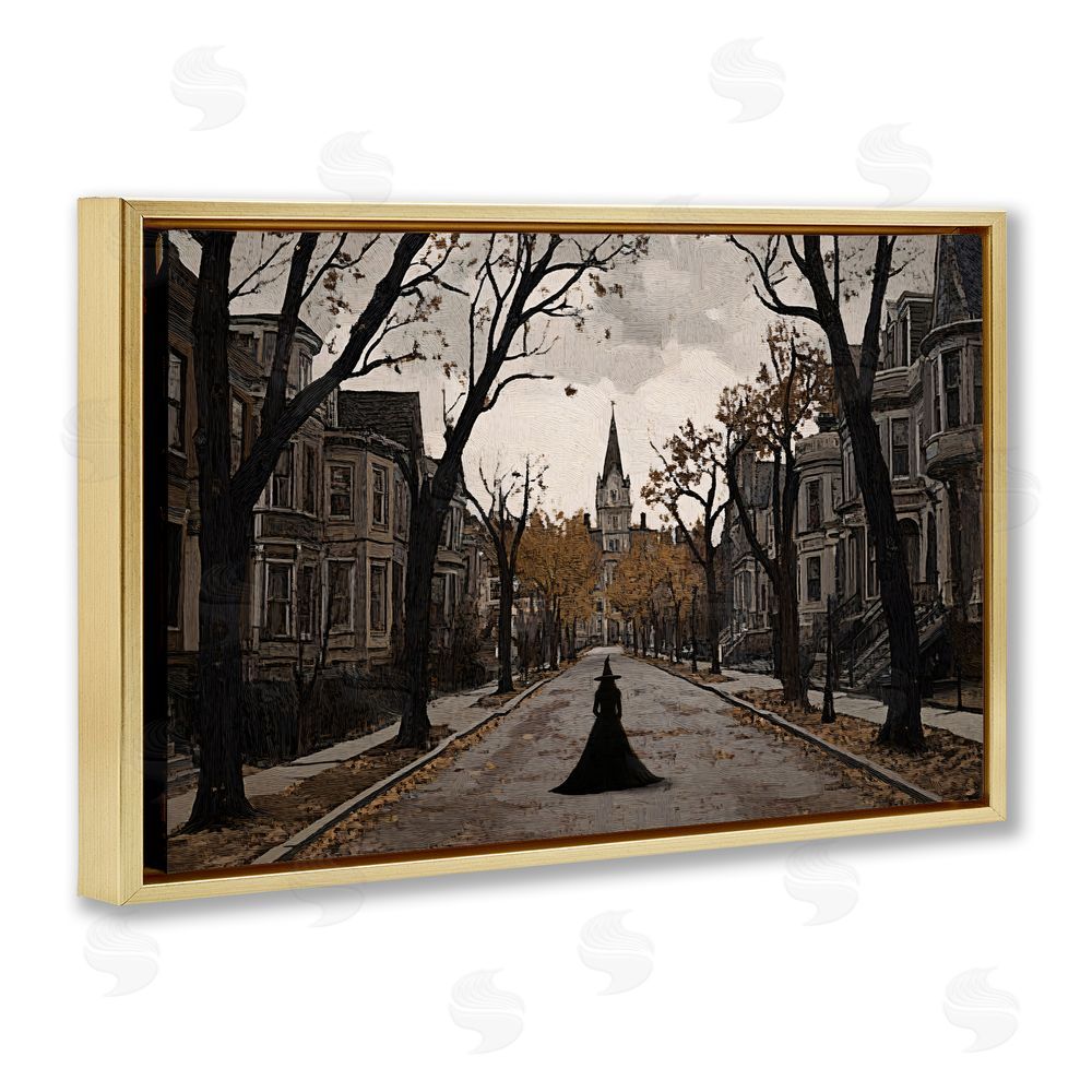 Jacky Ngan Witch Strolling Town Streets Gold Floating Frame Canvas Wall Art Print