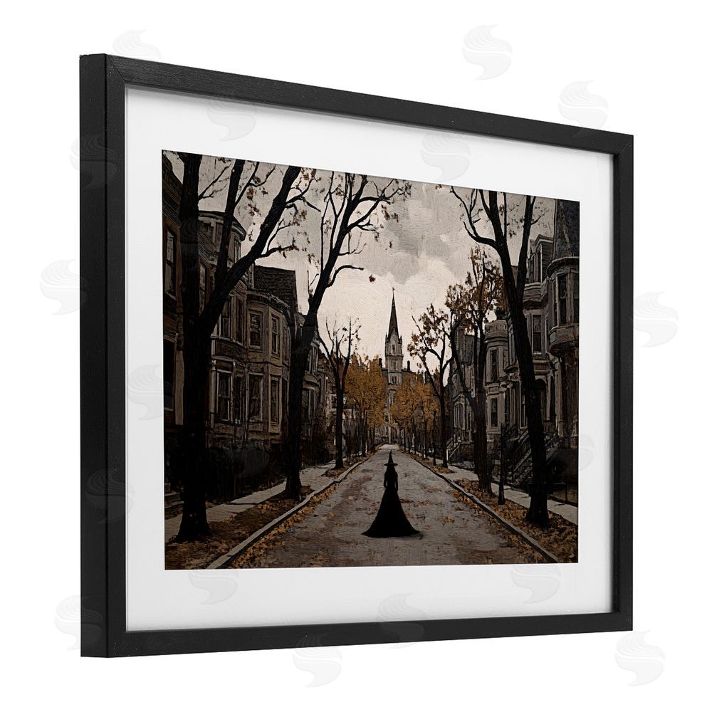 Jacky Ngan Witch Strolling Town Streets Black Framed Print Under Glass Wall Art
