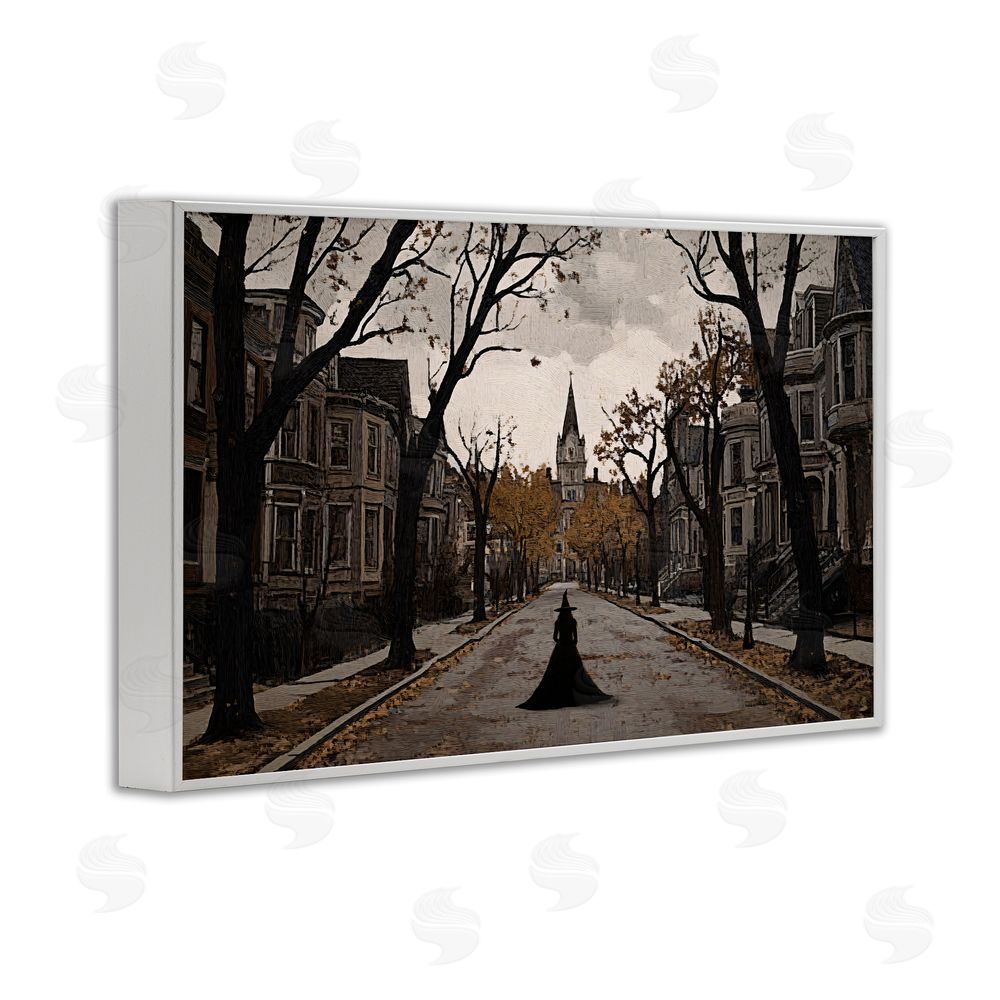 Jacky Ngan Witch Strolling Town Streets White Framed Giclee Wall Art Print