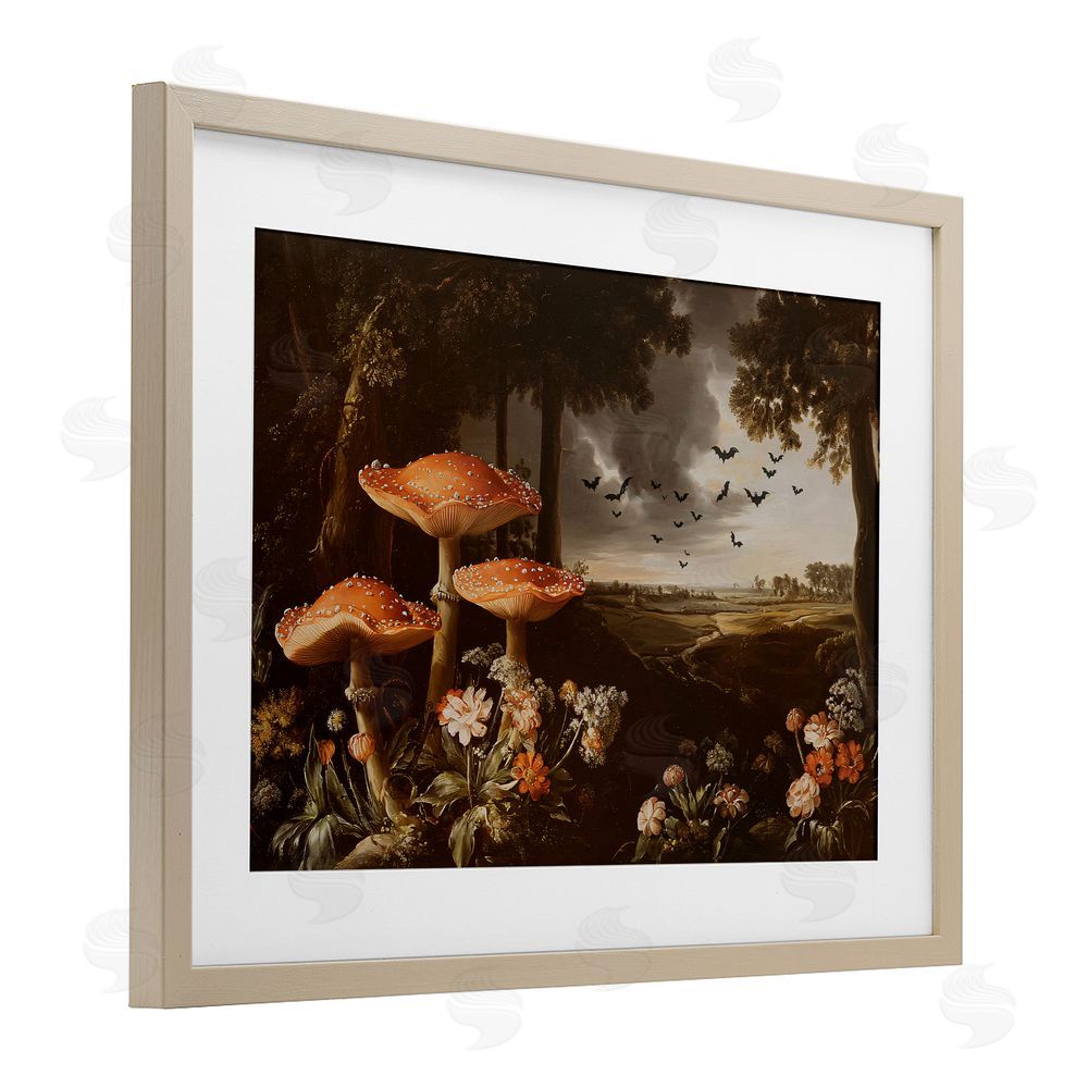 Jacky Ngan Bats in Autumn Forest Brown Framed Print Under Glass Wall Art