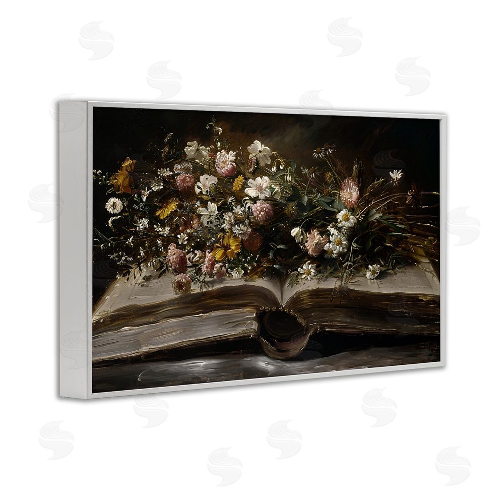 Jacky Ngan Antique Floral Open Book White Framed Giclee Wall Art Print