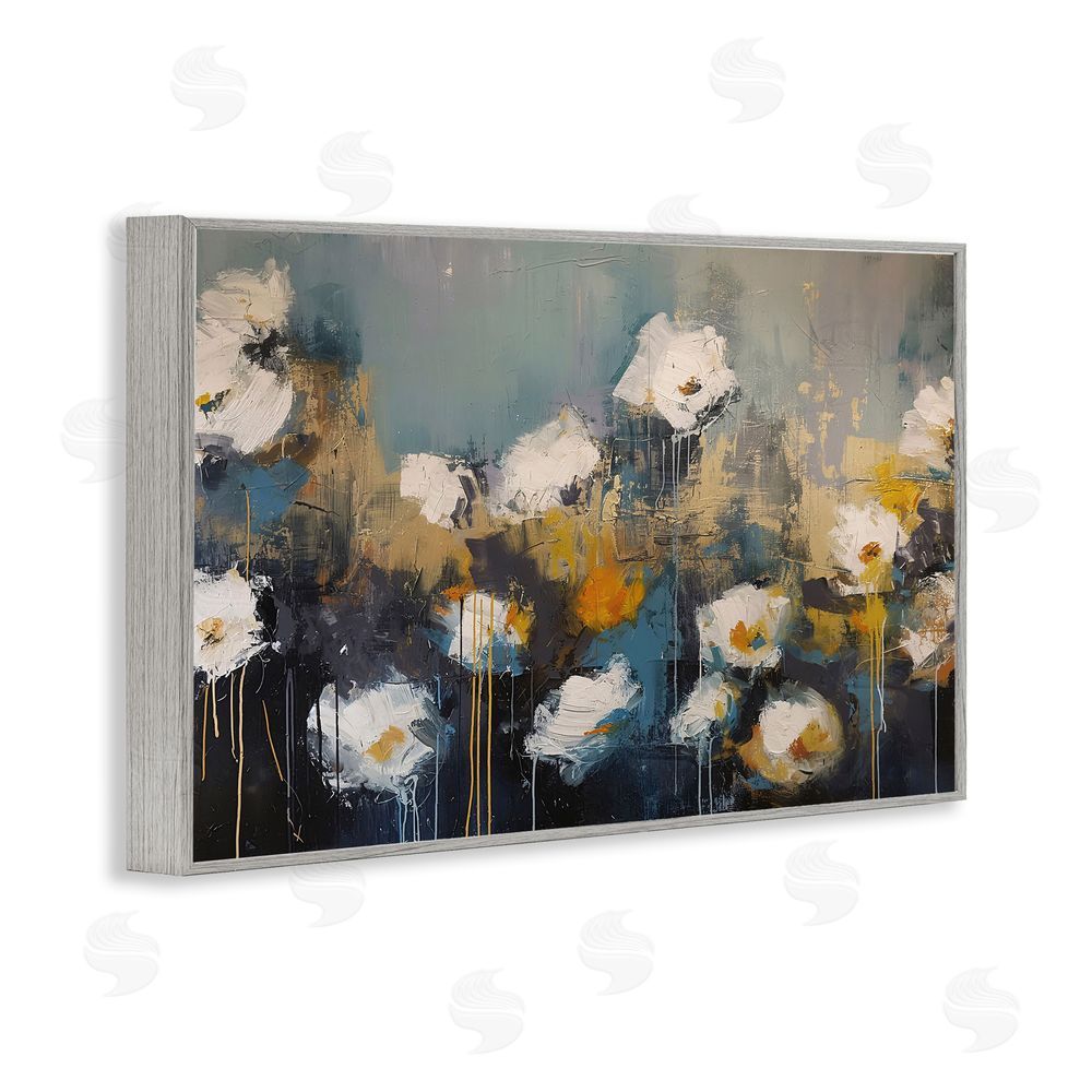 Jacky Ngan Contemporary Paint Drip Blossoms Gray Framed Giclee Wall Art Print