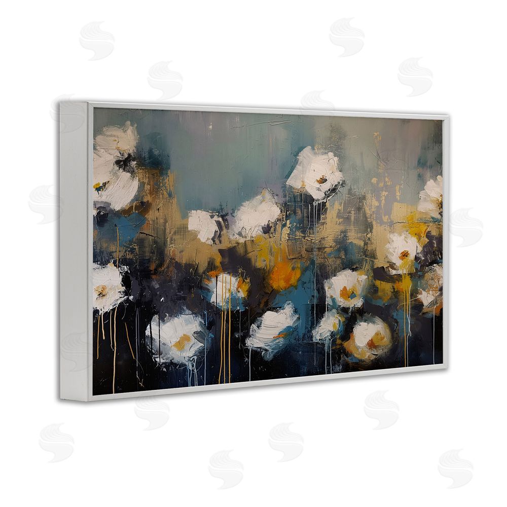 Jacky Ngan Contemporary Paint Drip Blossoms White Framed Giclee Wall Art Print