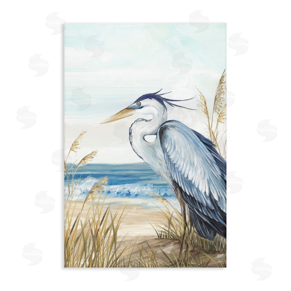 Eva Watts Serene Heron Perched At Shore Stretched Canvas Wall Art Print