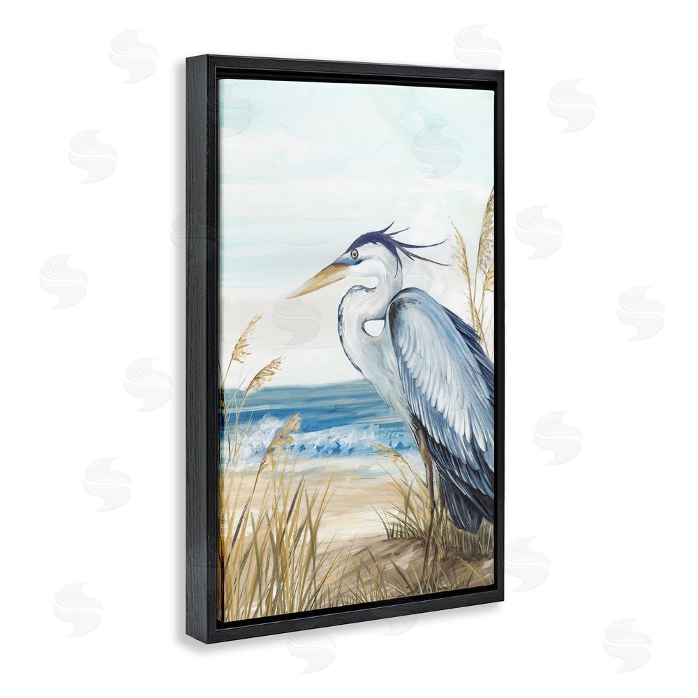 Eva Watts Serene Heron Perched At Shore Black Floating Frame Canvas Wall Art Print