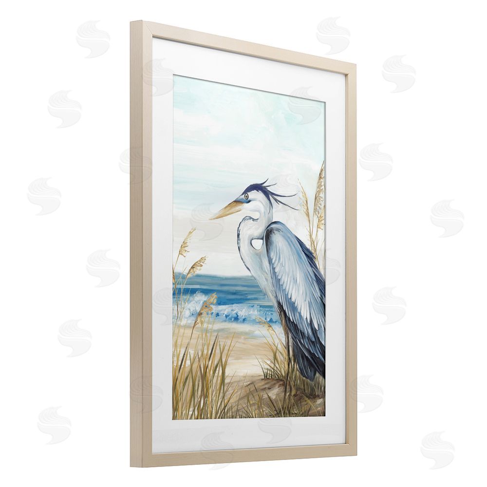 Eva Watts Serene Heron Perched At Shore Brown Framed Print Under Glass Wall Art