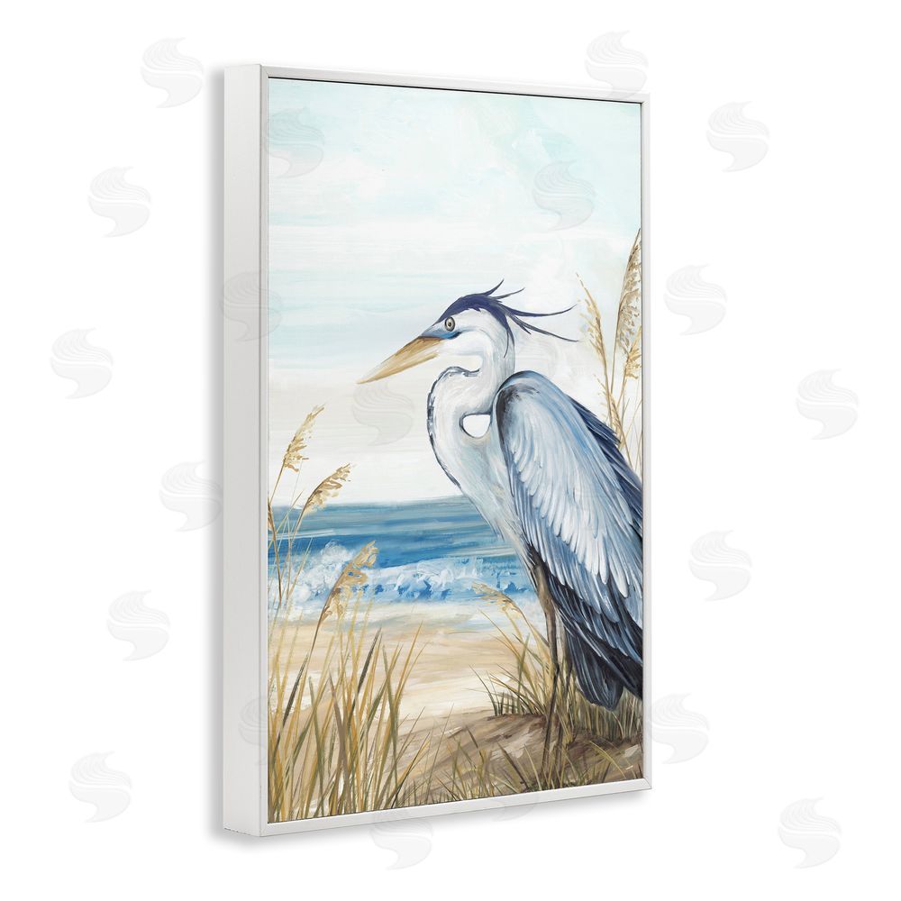 Eva Watts Serene Heron Perched At Shore White Framed Giclee Wall Art Print