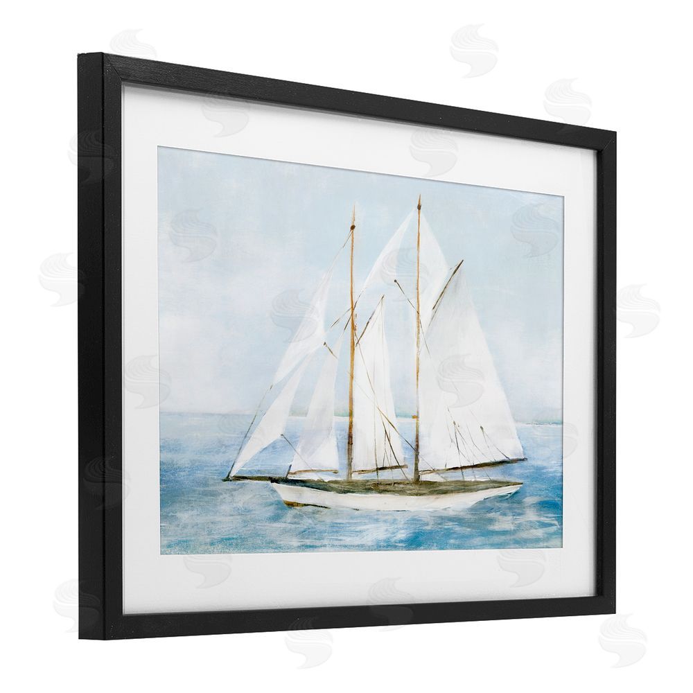 Isabelle Z Tranquil White Schooner at Sea Black Framed Print Under Glass Wall Art