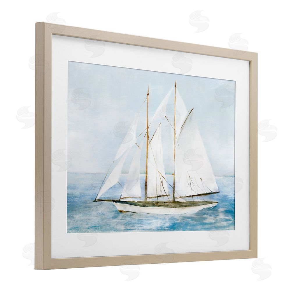 Isabelle Z Tranquil White Schooner at Sea Brown Framed Print Under Glass Wall Art