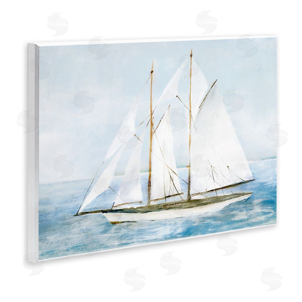 Isabelle Z Tranquil White Schooner at Sea Wooden Wall Plaque Art Print