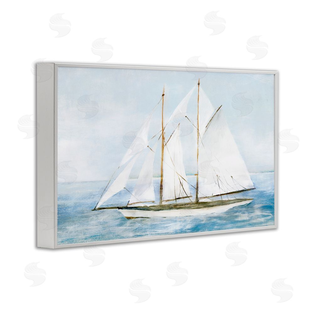 Isabelle Z Tranquil White Schooner at Sea White Framed Giclee Wall Art Print