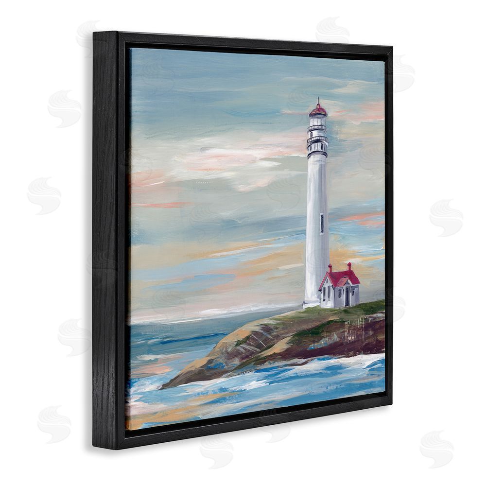 Lera Coastal Lighthouse at Sunset Black Floating Frame Canvas Wall Art Print