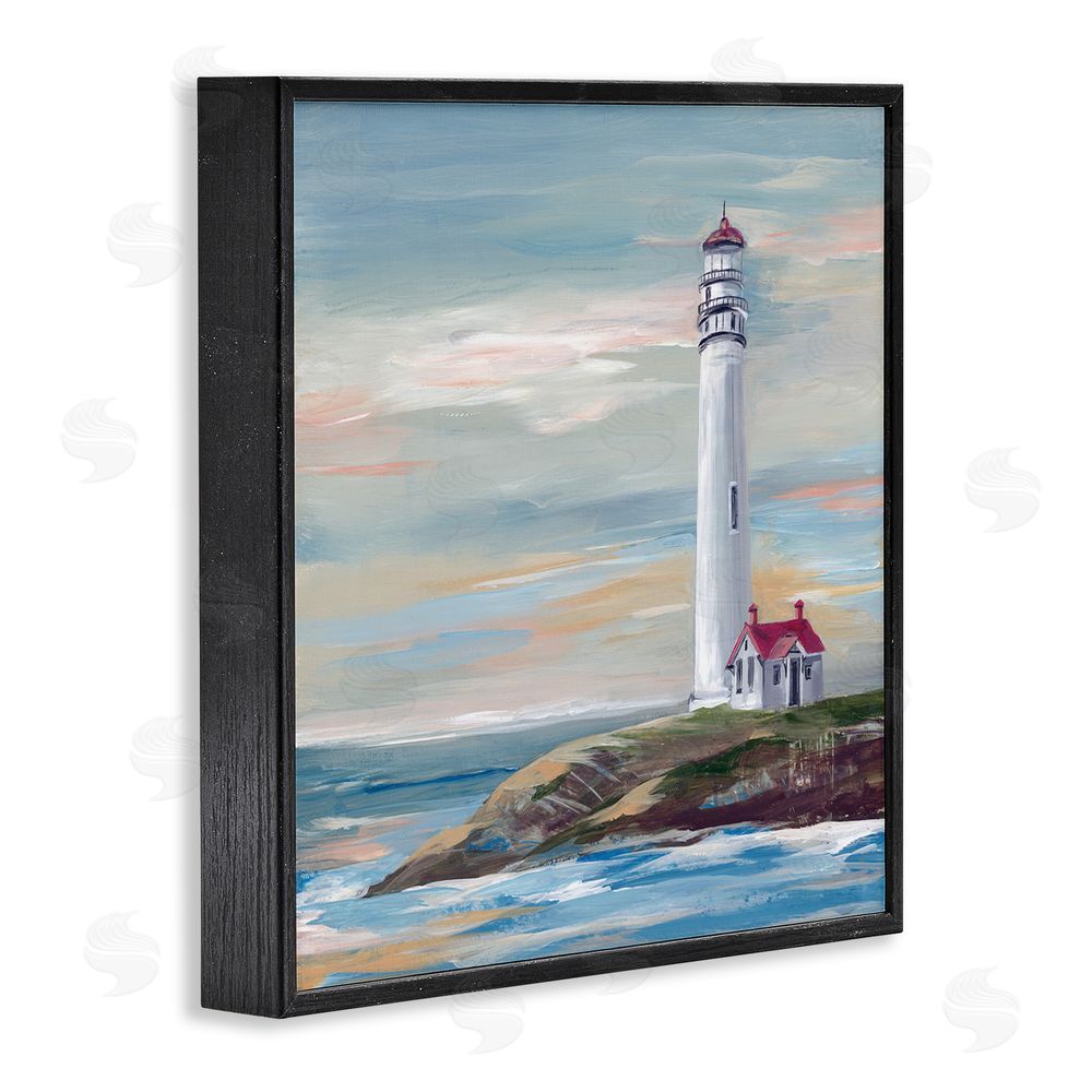 Lera Coastal Lighthouse at Sunset Black Framed Giclee Wall Art Print