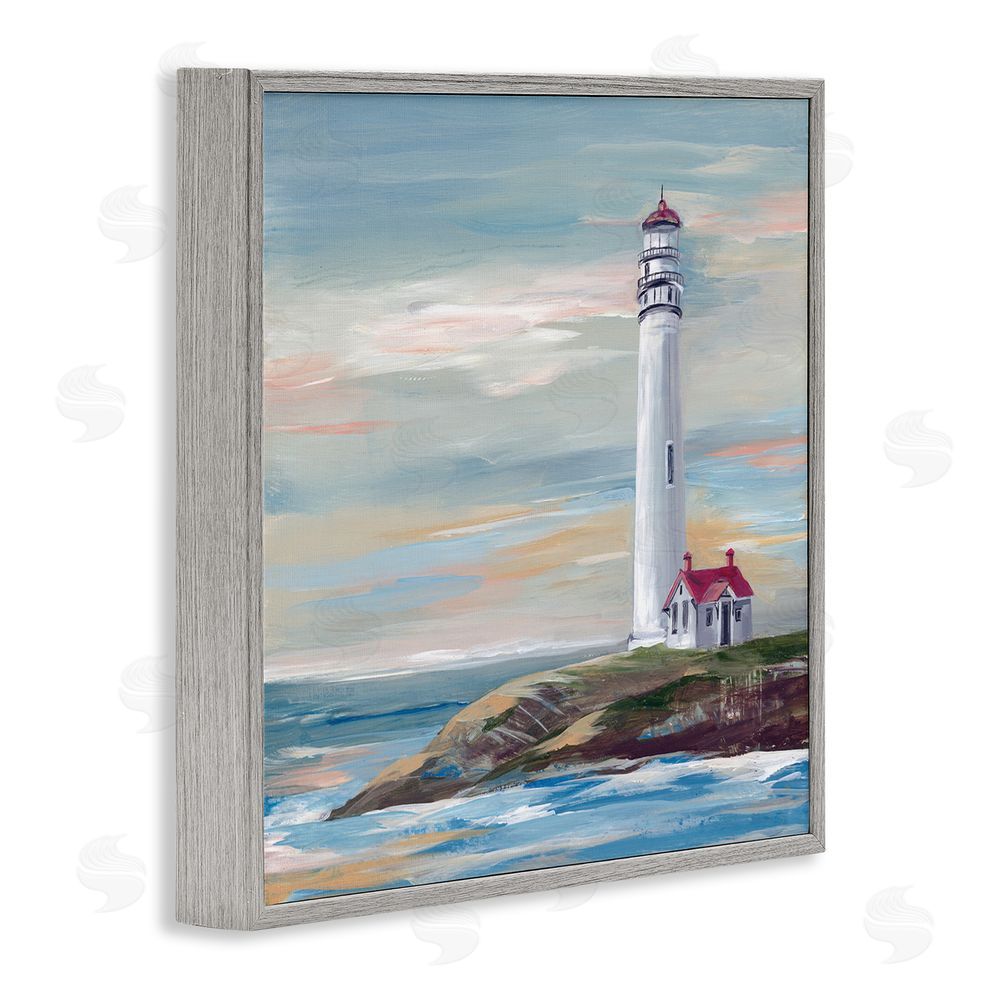 Lera Coastal Lighthouse at Sunset Gray Framed Giclee Wall Art Print