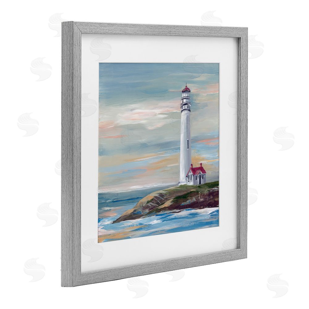 Lera Coastal Lighthouse at Sunset Gray Framed Print Under Glass Wall Art