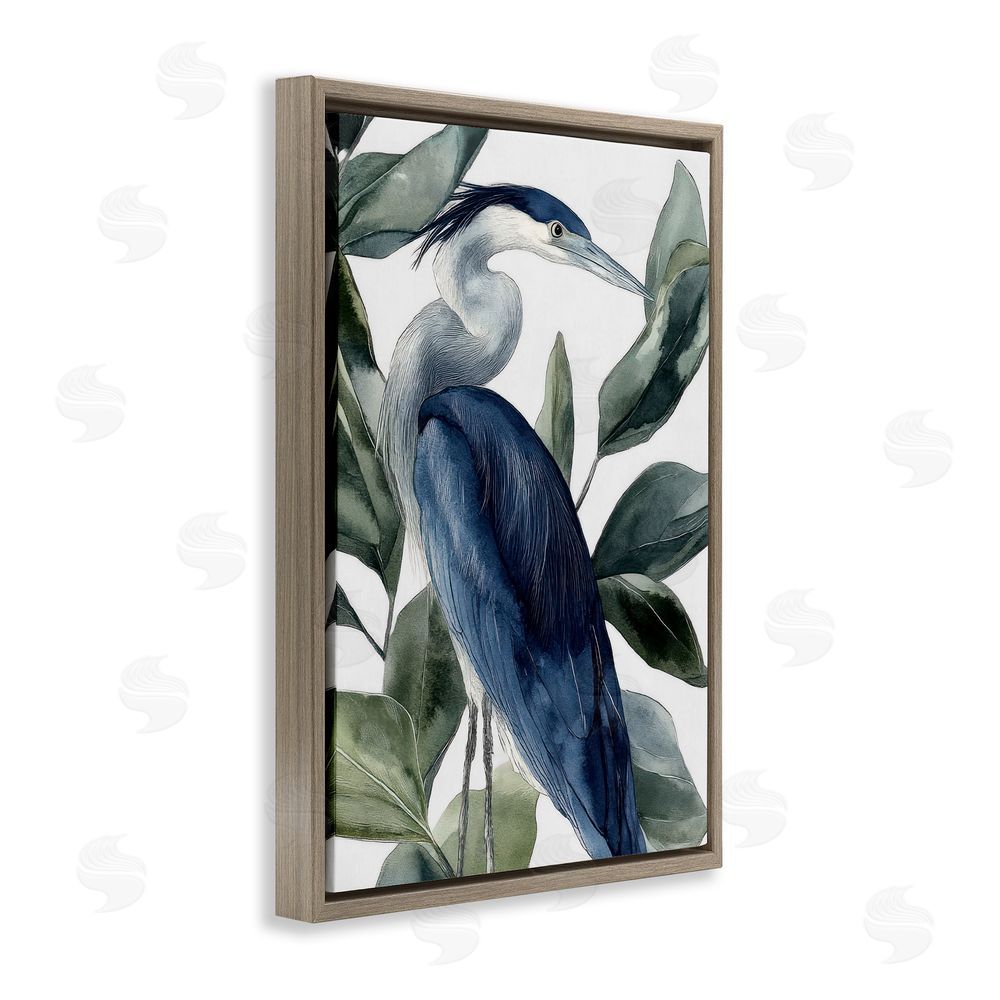 Mona Grace Blue Heron Among Leaves Brown Floating Frame Canvas Wall Art Print