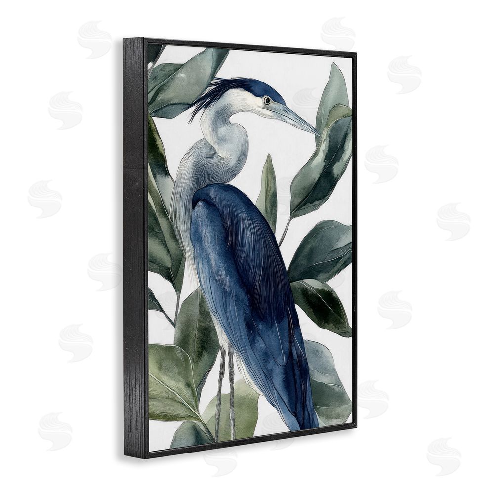 Mona Grace Blue Heron Among Leaves Black Framed Giclee Wall Art Print