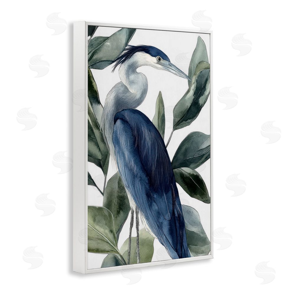 Mona Grace Blue Heron Among Leaves White Framed Giclee Wall Art Print