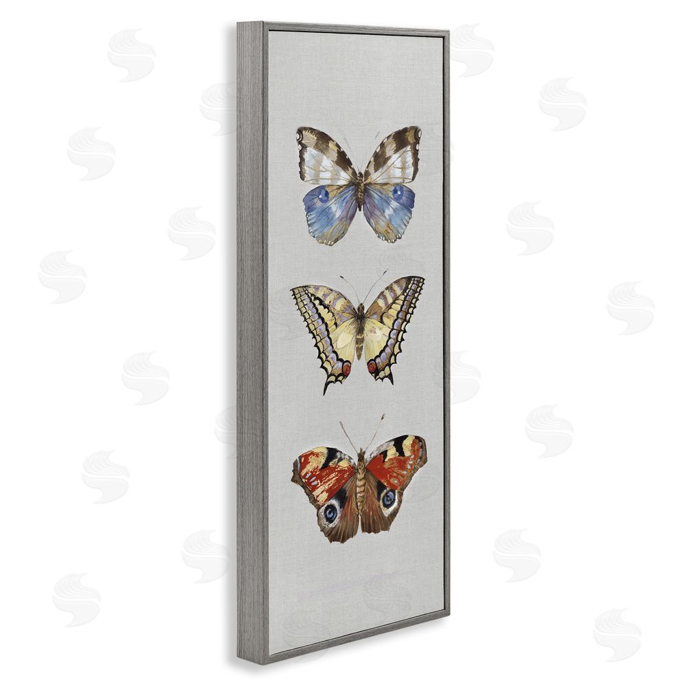 Maya Woods Butterfly Trio Symmetry Gray Framed Giclee Wall Art Print