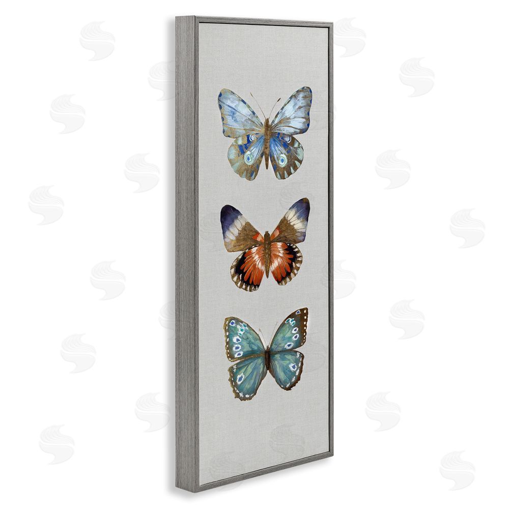 Maya Woods Trio of Wild Butterflies Gray Framed Giclee Wall Art Print