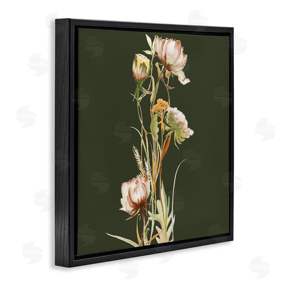 Liz Jardine Serene Wildflower Stem on Olive Black Floating Frame Canvas Wall Art Print
