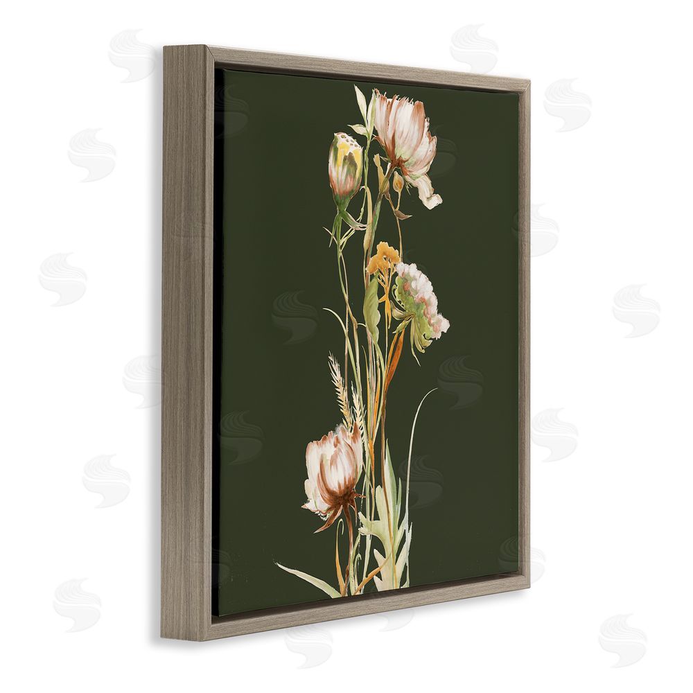 Liz Jardine Serene Wildflower Stem on Olive Brown Floating Frame Canvas Wall Art Print
