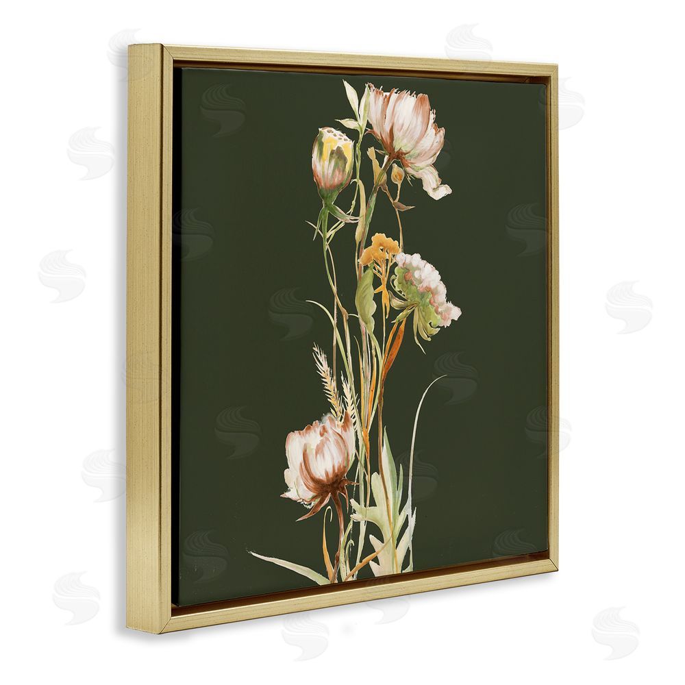 Liz Jardine Serene Wildflower Stem on Olive Gold Floating Frame Canvas Wall Art Print