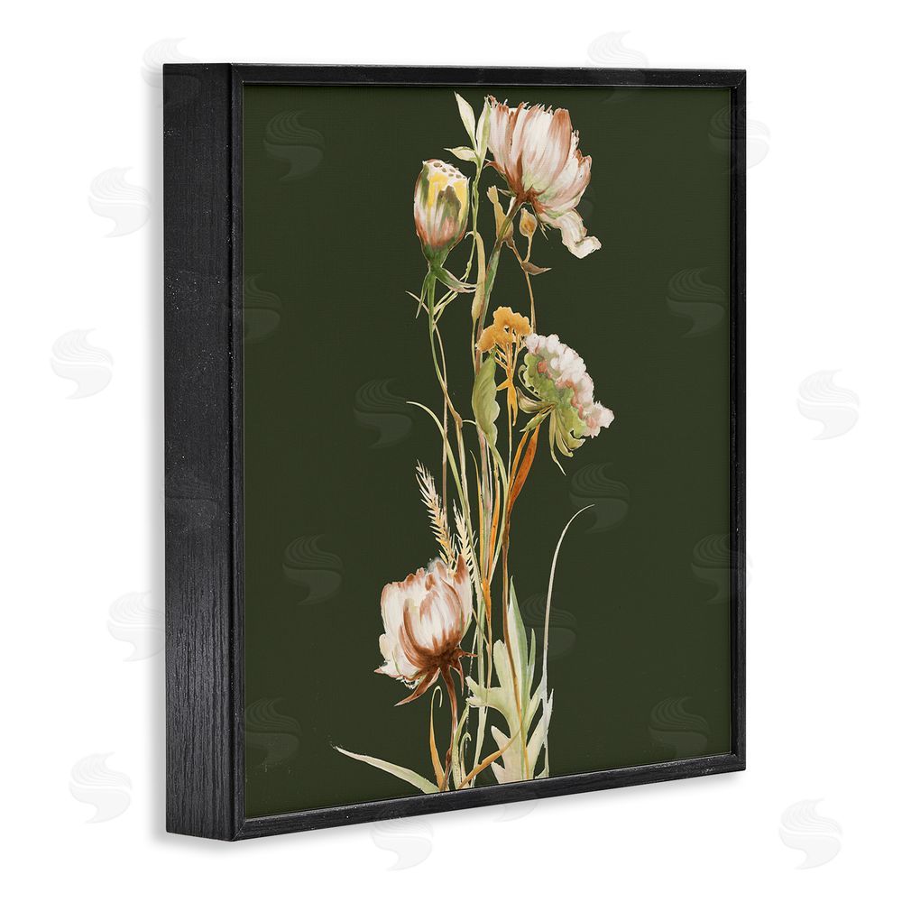 Liz Jardine Serene Wildflower Stem on Olive Black Framed Giclee Wall Art Print