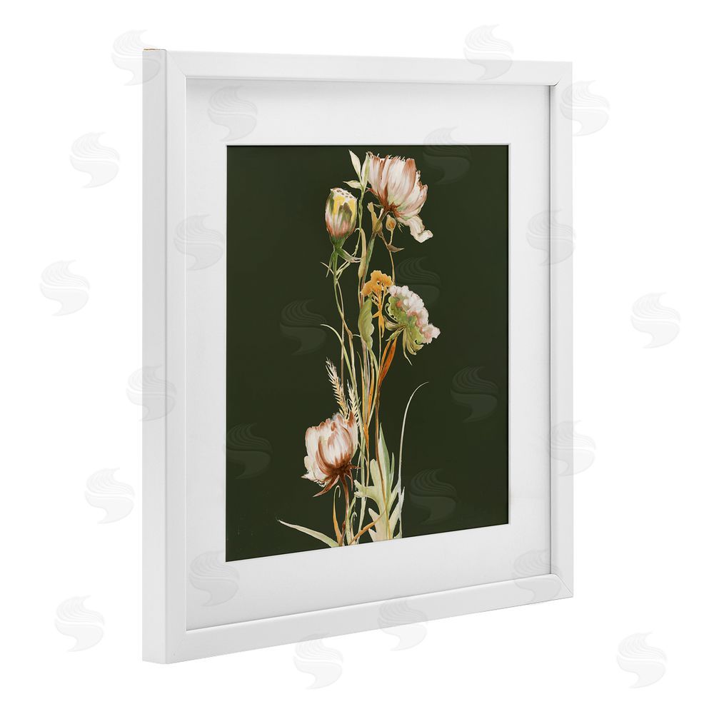 Liz Jardine Serene Wildflower Stem on Olive White Framed Print Under Glass Wall Art