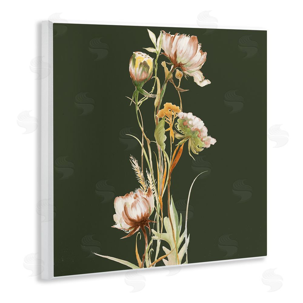 Liz Jardine Serene Wildflower Stem on Olive Wooden Wall Plaque Art Print