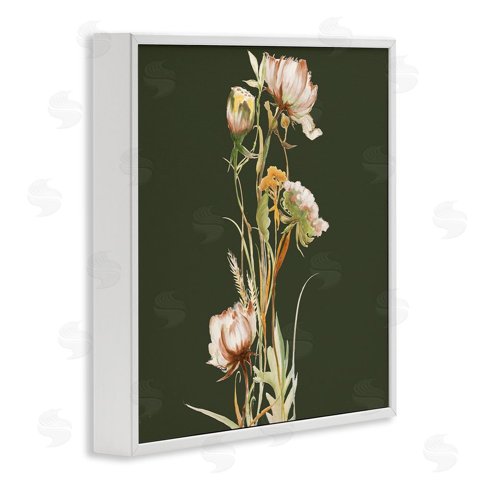 Liz Jardine Serene Wildflower Stem on Olive White Framed Giclee Wall Art Print