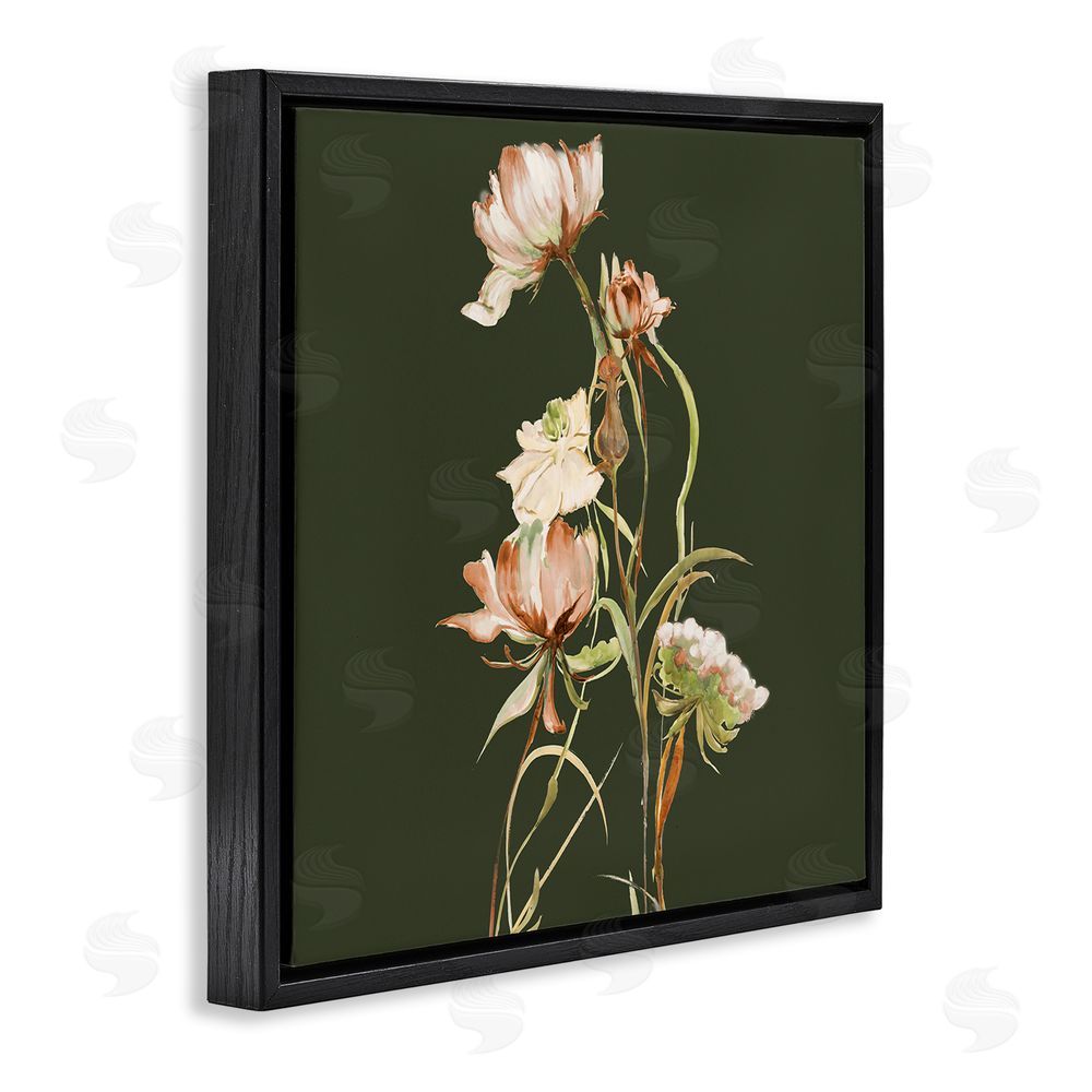 Liz Jardine Blooming Wildflower Branch Black Floating Frame Canvas Wall Art Print