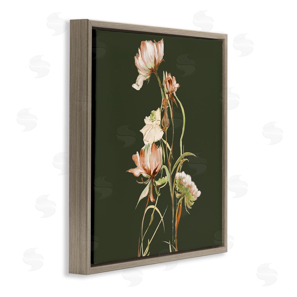Liz Jardine Blooming Wildflower Branch Brown Floating Frame Canvas Wall Art Print