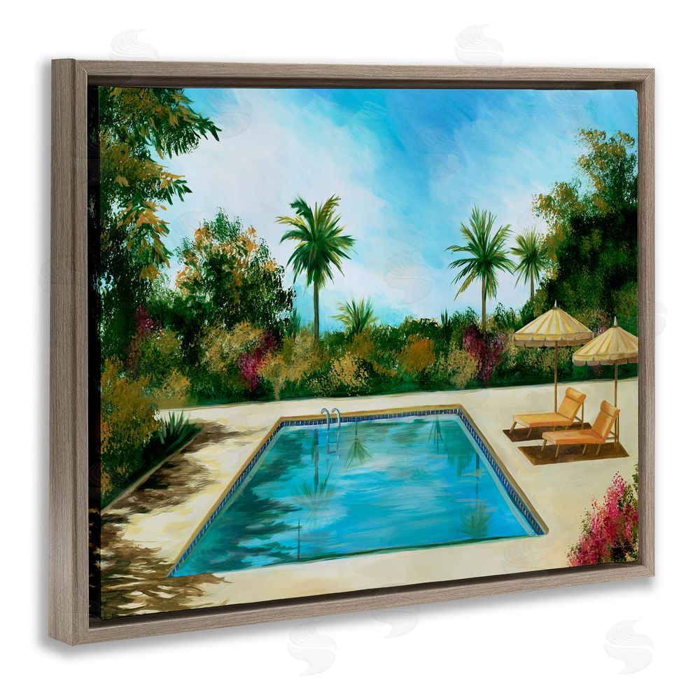 Liz Jardine Tropical Oasis Poolside Brown Floating Frame Canvas Wall Art Print