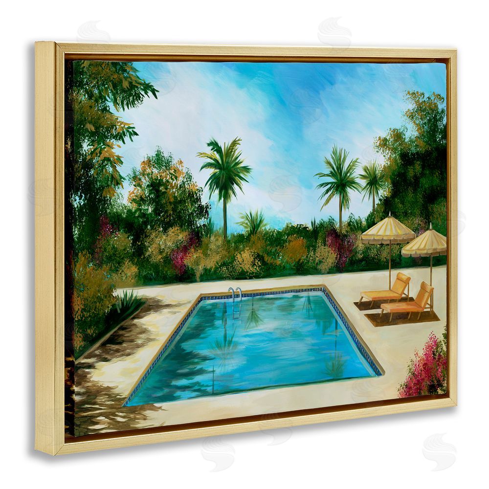 Liz Jardine Tropical Oasis Poolside Gold Floating Frame Canvas Wall Art Print