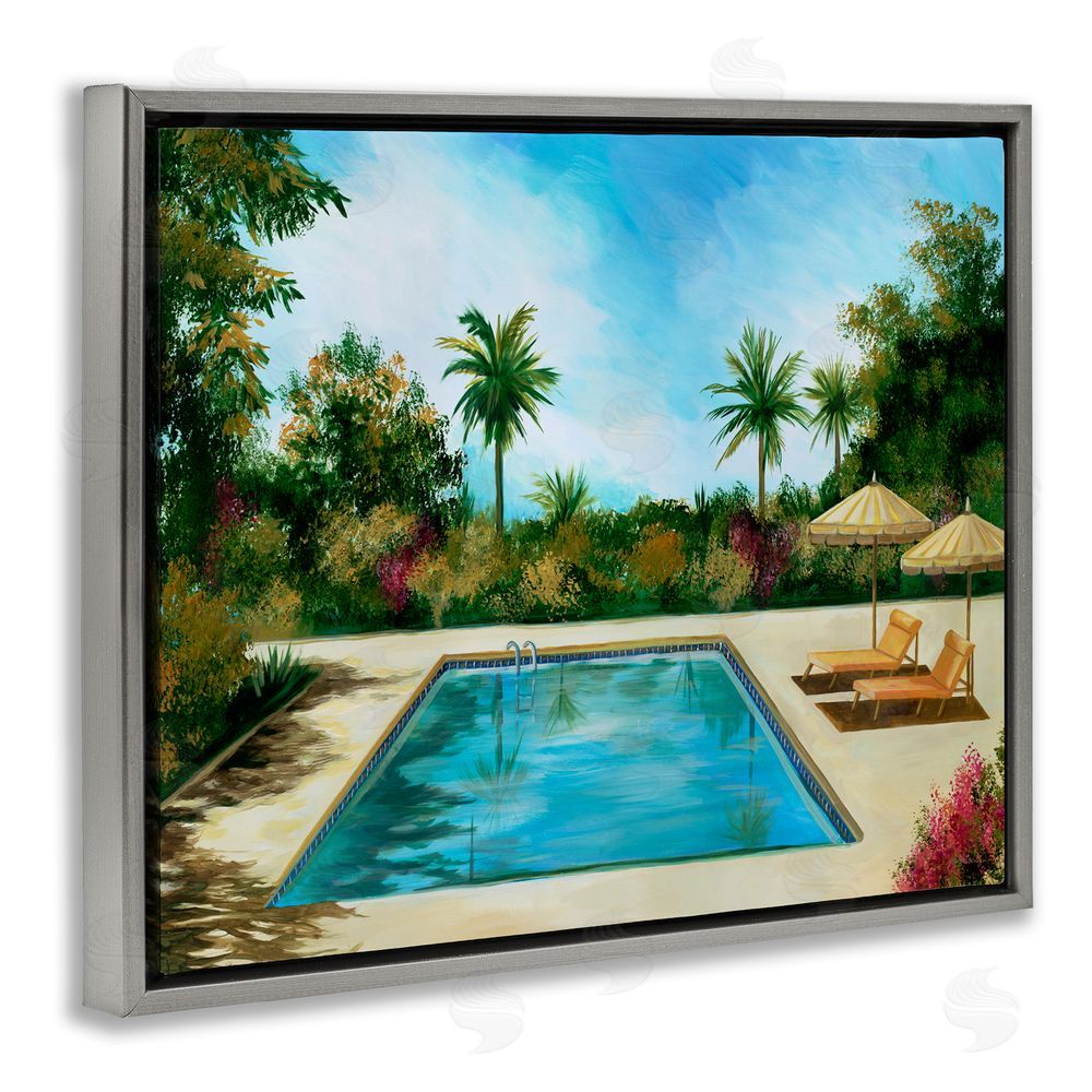 Liz Jardine Tropical Oasis Poolside Gray Floating Frame Canvas Wall Art Print