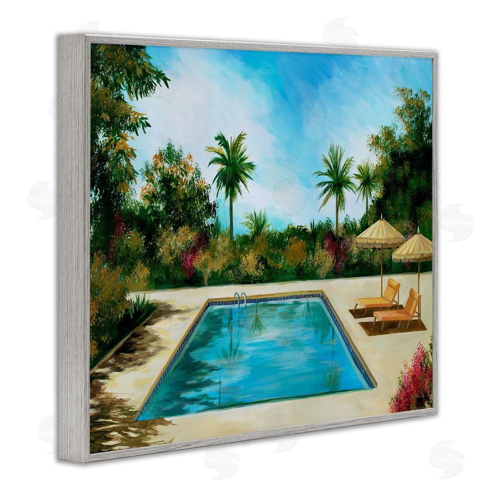 Liz Jardine Tropical Oasis Poolside Gray Framed Giclee Wall Art Print