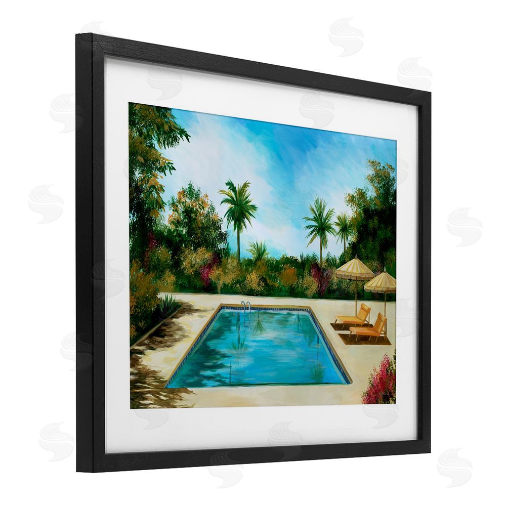 Liz Jardine Tropical Oasis Poolside Black Framed Print Under Glass Wall Art