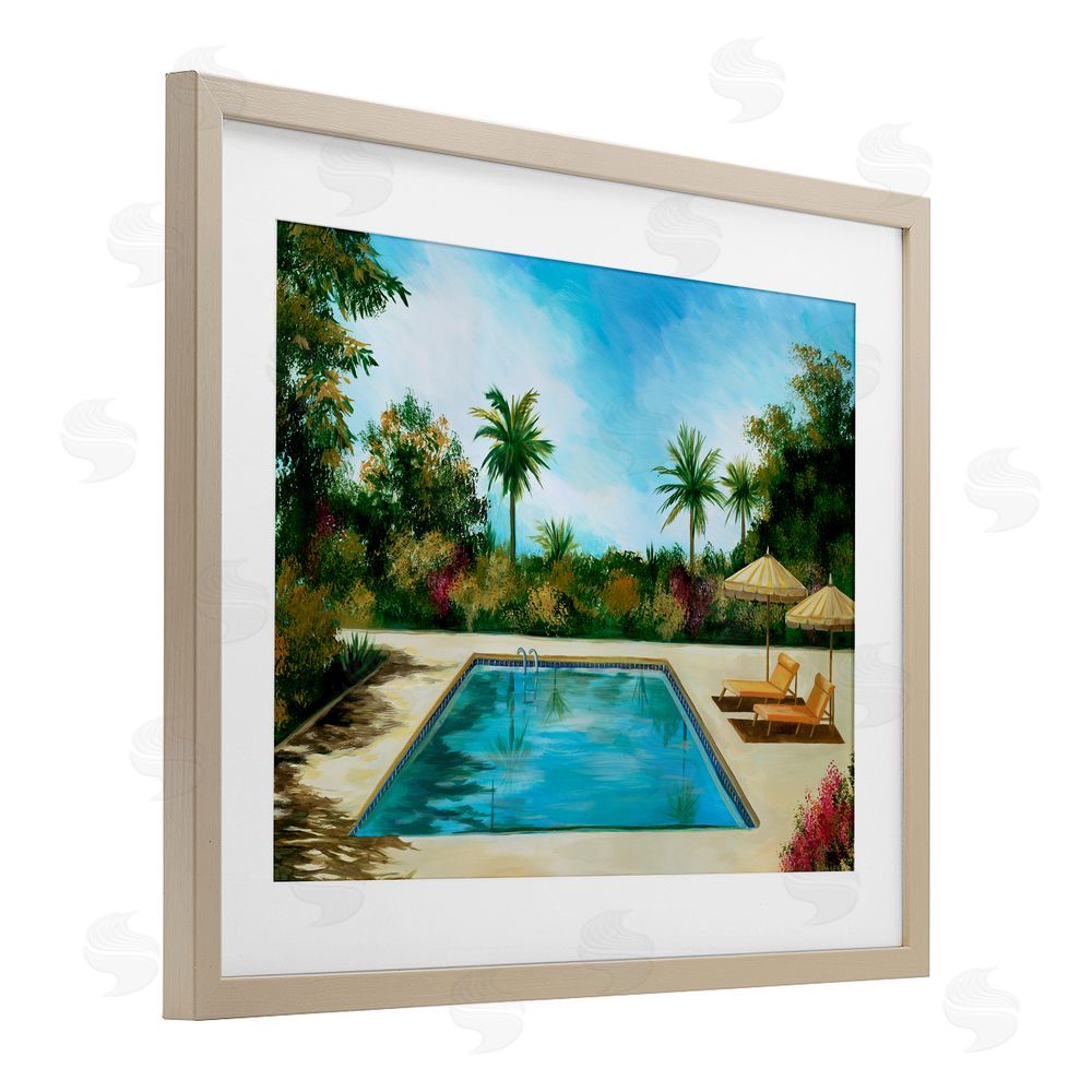 Liz Jardine Tropical Oasis Poolside Brown Framed Print Under Glass Wall Art