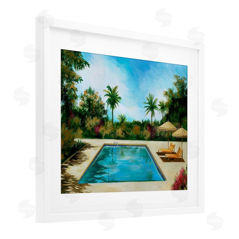 Liz Jardine Tropical Oasis Poolside White Framed Print Under Glass Wall Art