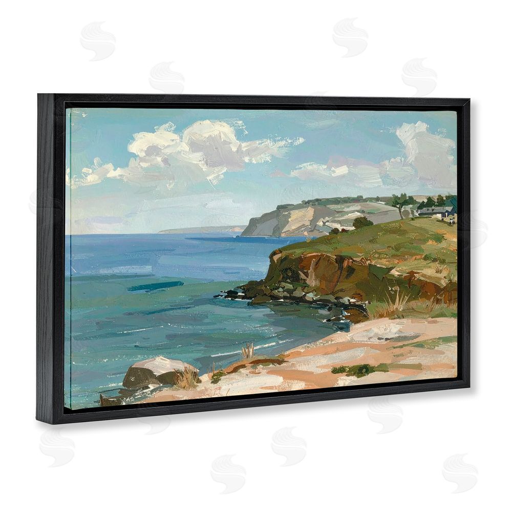 Alonza Saunders Along The Shore Scenery Black Floating Frame Canvas Wall Art Print