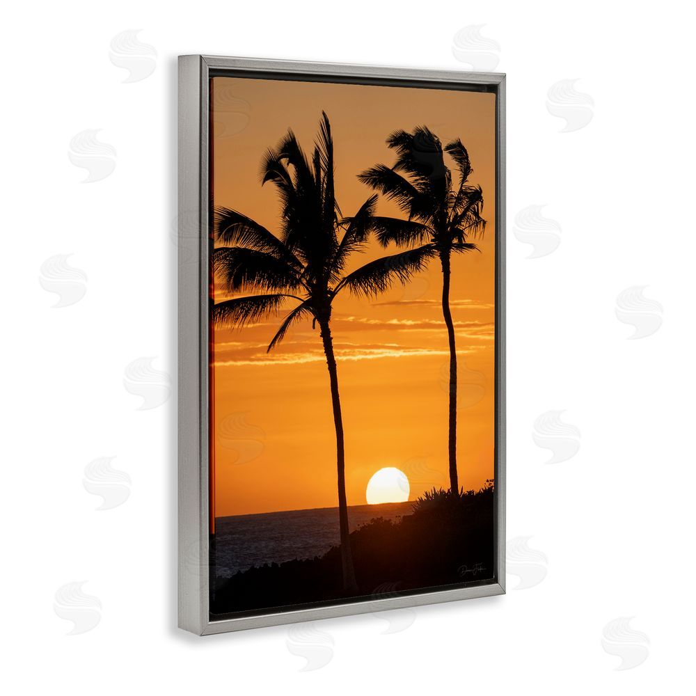 Dennis Frates Sunset Through Palm Trees Gray Floating Frame Canvas Wall Art Print
