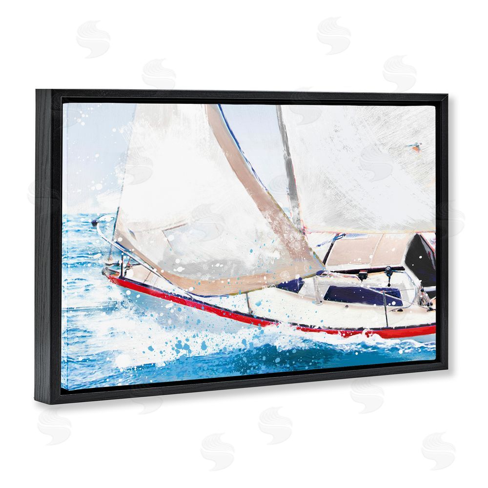 Porter Hastings Sailboat Racing Through Blue Waves Black Floating Frame Canvas Wall Art Print