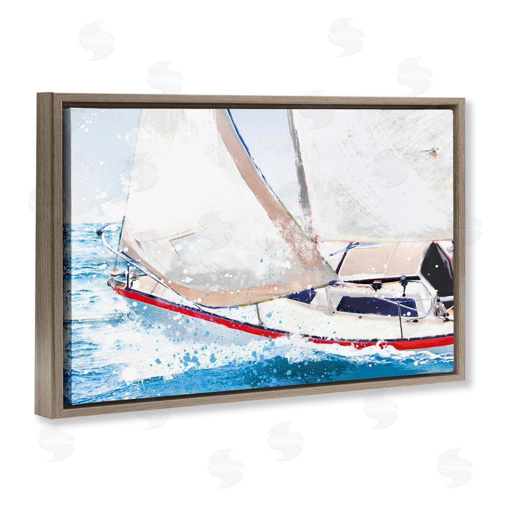 Porter Hastings Sailboat Racing Through Blue Waves Brown Floating Frame Canvas Wall Art Print