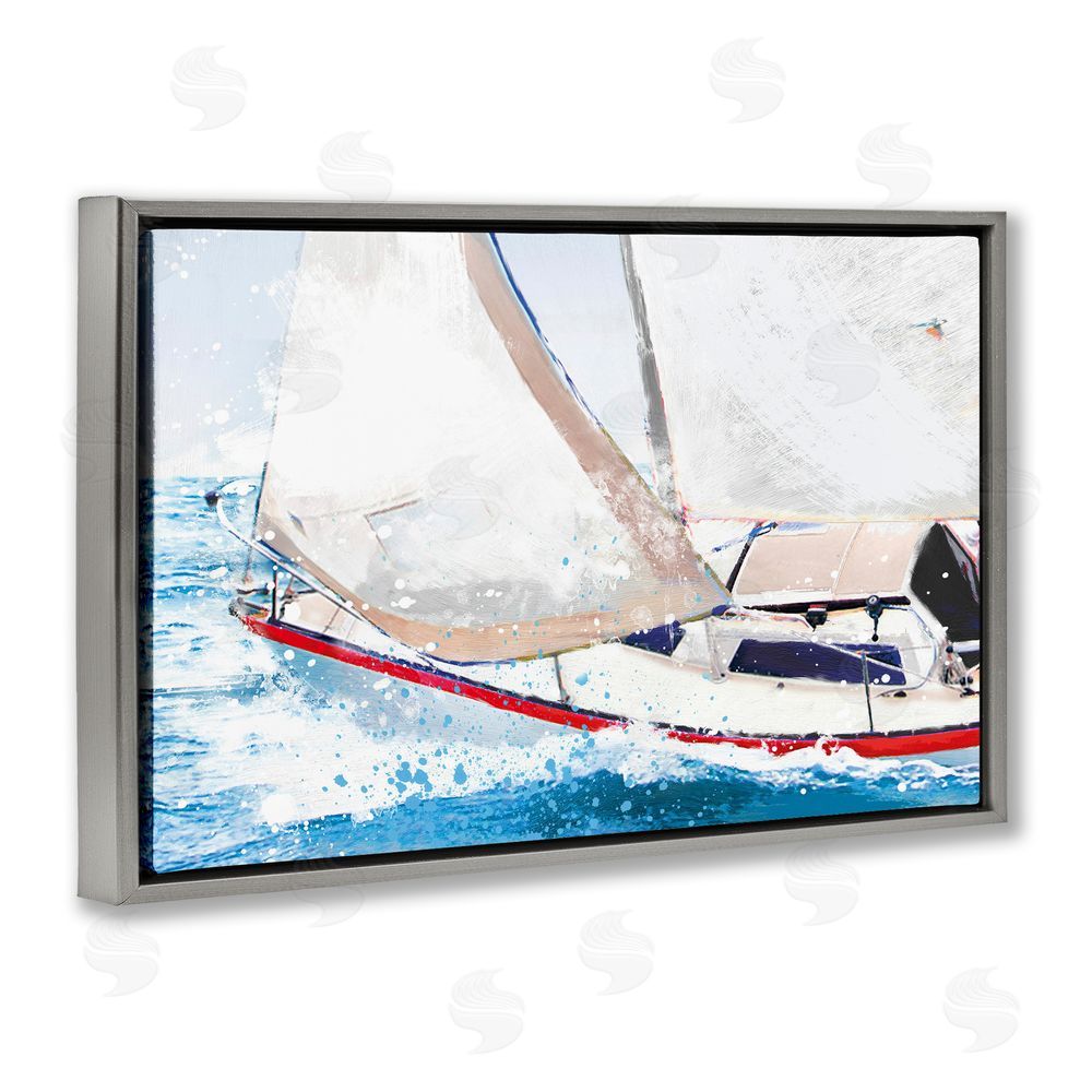 Porter Hastings Sailboat Racing Through Blue Waves Gray Floating Frame Canvas Wall Art Print