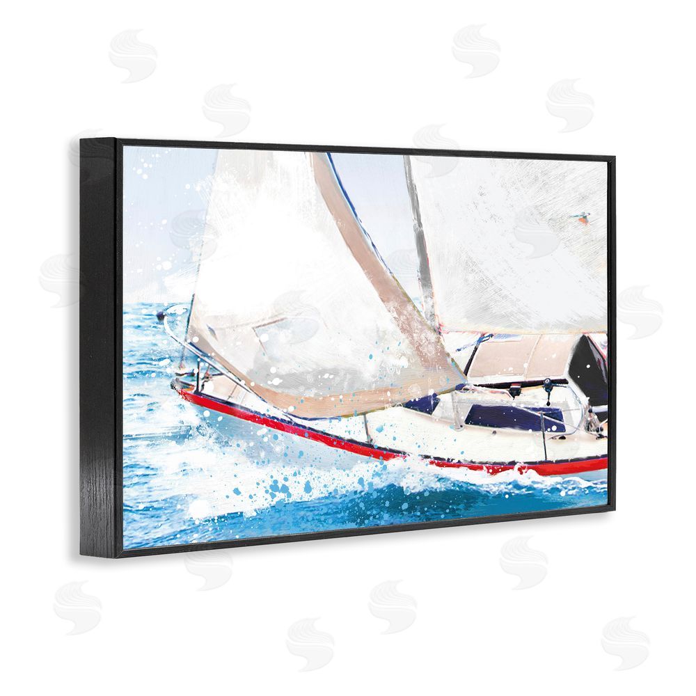 Porter Hastings Sailboat Racing Through Blue Waves Black Framed Giclee Wall Art Print