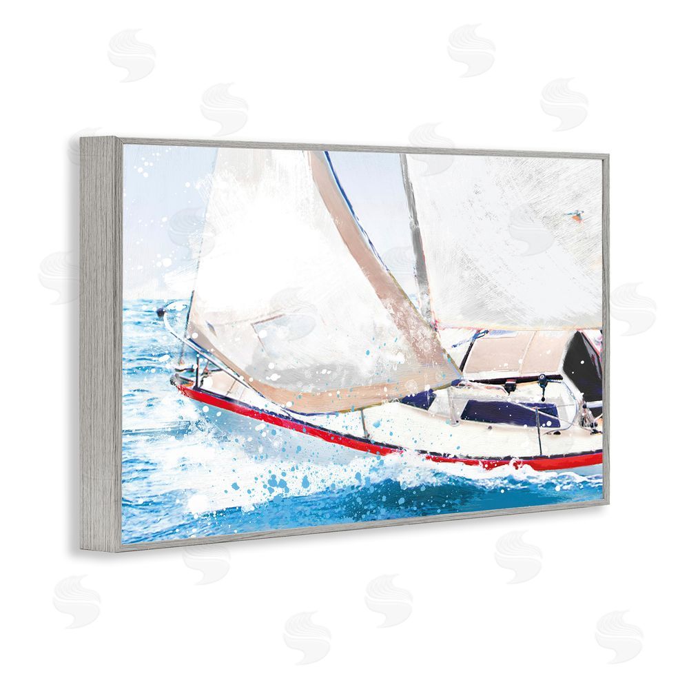 Porter Hastings Sailboat Racing Through Blue Waves Gray Framed Giclee Wall Art Print